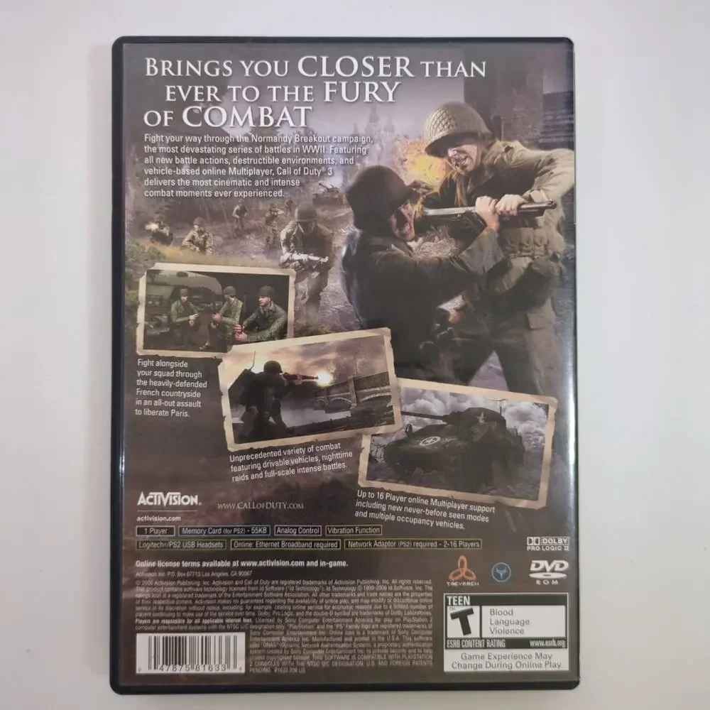 Call of Duty 3 PlayStation 2 Video Game PS2 FPS WWII Multiplayer Online CIB